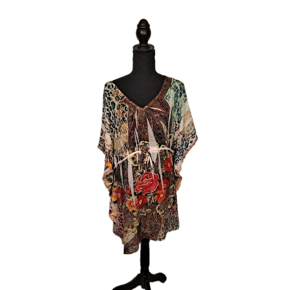 Mushka by Sienna Rose Women's Kaftan Style Tunic Size XL Multicolor Sheer Floral